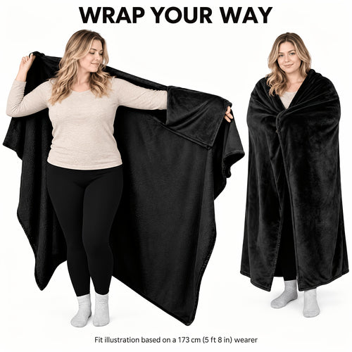 Couverture à porter | Modèle long en flanelle avec deux poches, polyester, plusieurs coloris