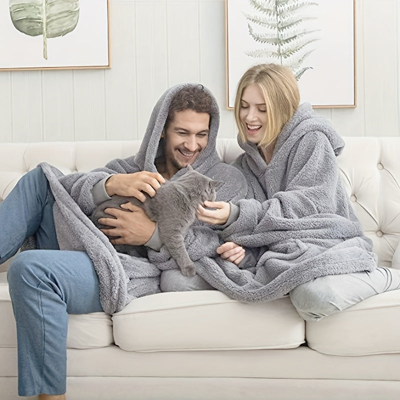 Wearable Blanket Hoodie | Double Sided Flannel Loungewear, Polyester, Multiple Colors