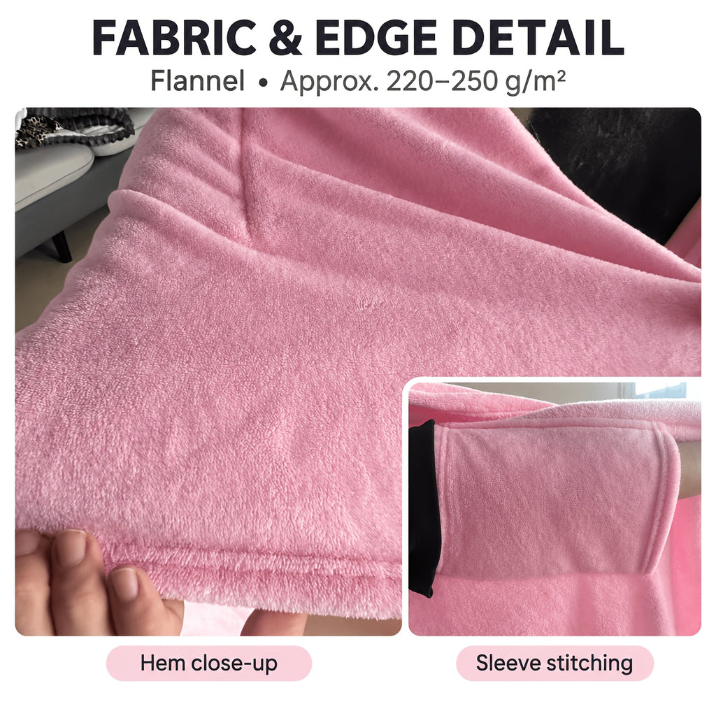 Wearable Blanket | Long Flannel Design With Double Pockets, Polyester, Multiple Colors