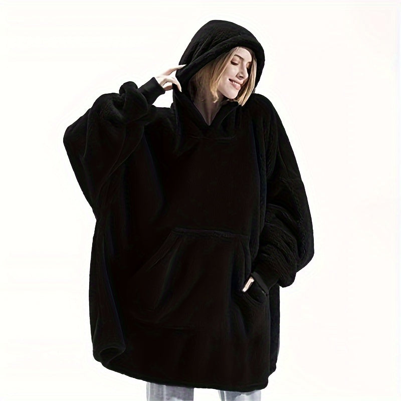 Wearable Blanket Hoodie | Double Sided Flannel Loungewear, Polyester, Multiple Colors