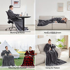 Wearable TV Blanket | Sleeves And Front Pocket, Polyester Flannel, Black Or Blue