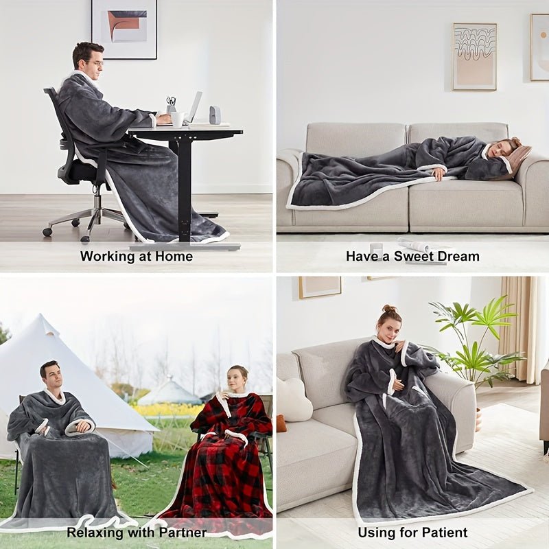 Wearable TV Blanket | Sleeves And Front Pocket, Polyester Flannel, Black Or Blue