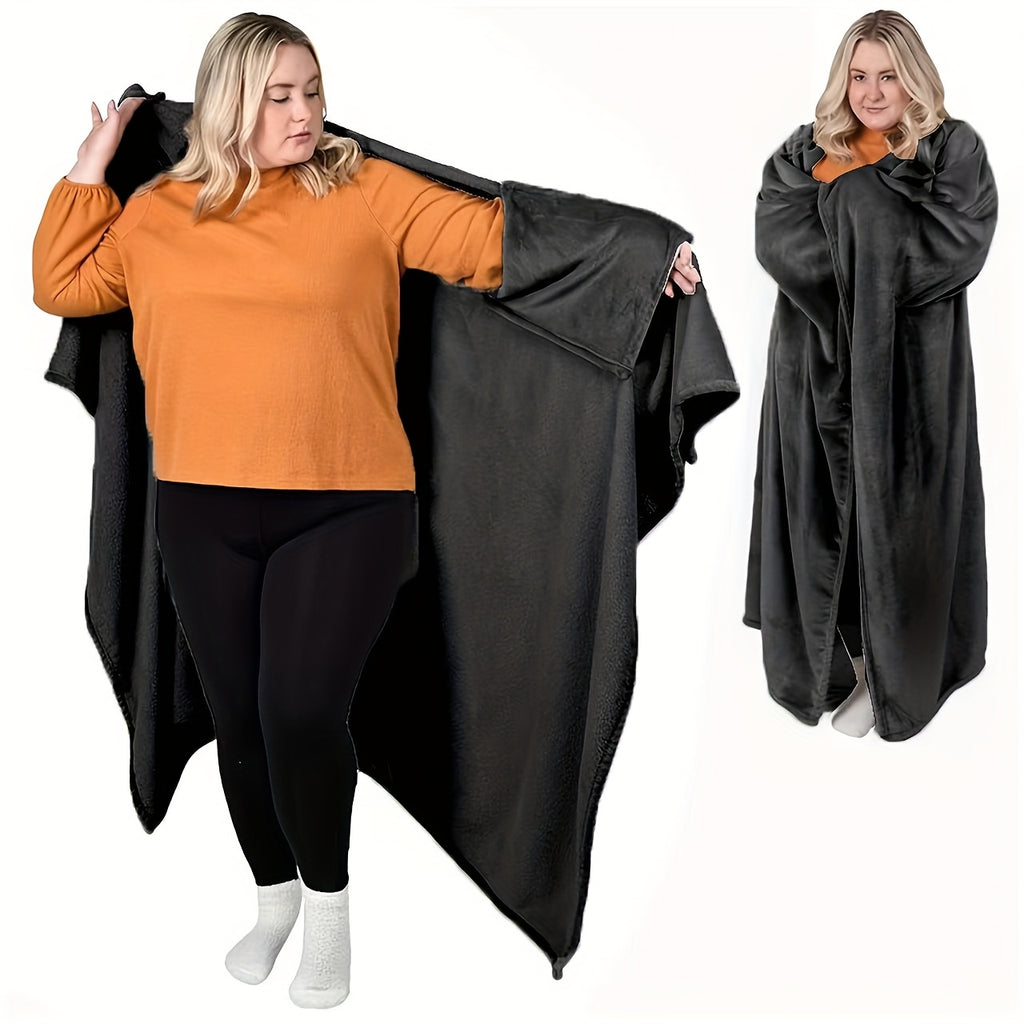 Wearable Blanket | Long Flannel Design With Double Pockets, Polyester, Multiple Colors