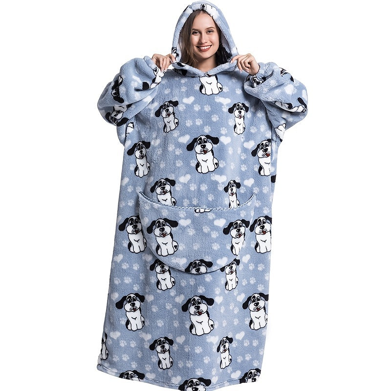 Wearable Blanket Hoodie | Printed Plush Design With Large Pocket, Polyester Flannel