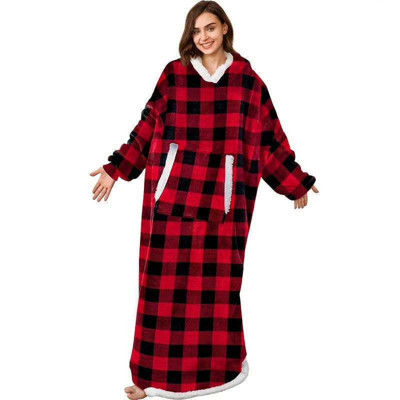 Wearable Blanket Robe | Extra Long Hooded Flannel Design, Polyester, Multiple Colors