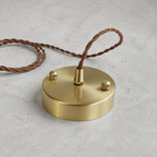 Brass ceiling canopy and twisted cord for a hand-painted ceramic pendant light