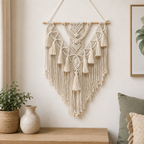 Macrame wall hanging handwoven geometric detail