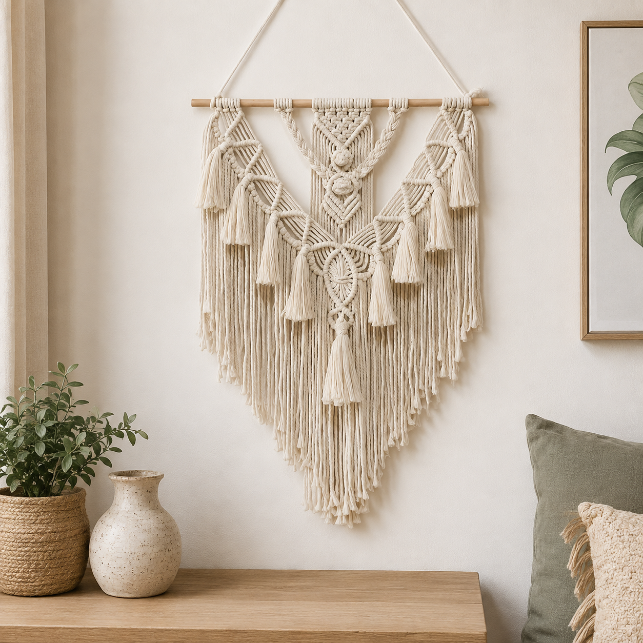 Macrame wall hanging handwoven geometric detail