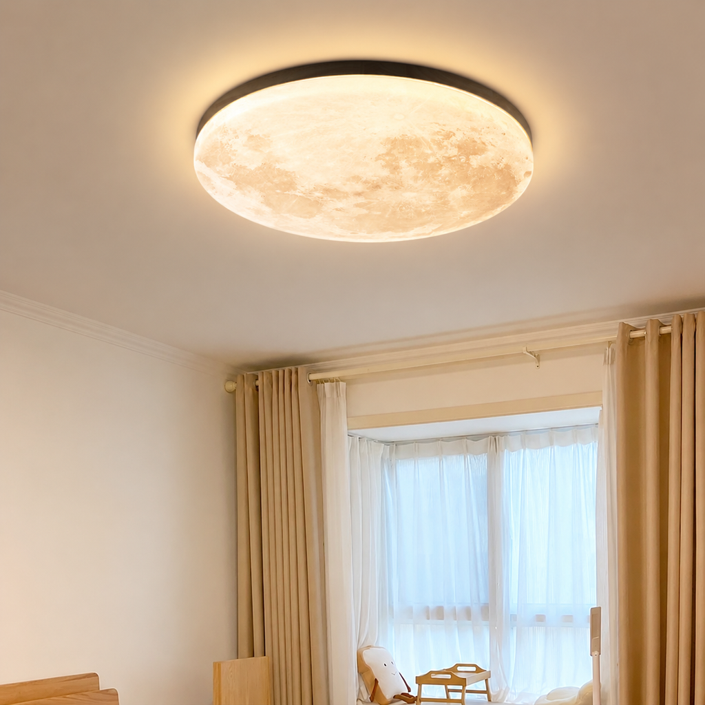 Ceiling Light | Moon Inspired Integrated LED, Acrylic And Metal, Light Wood, gallery view 2.