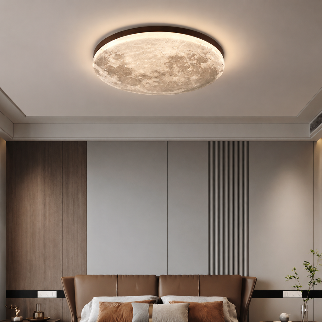 Ceiling Light | Moon Inspired Integrated LED, Acrylic And Metal, Light Wood, gallery view 3.