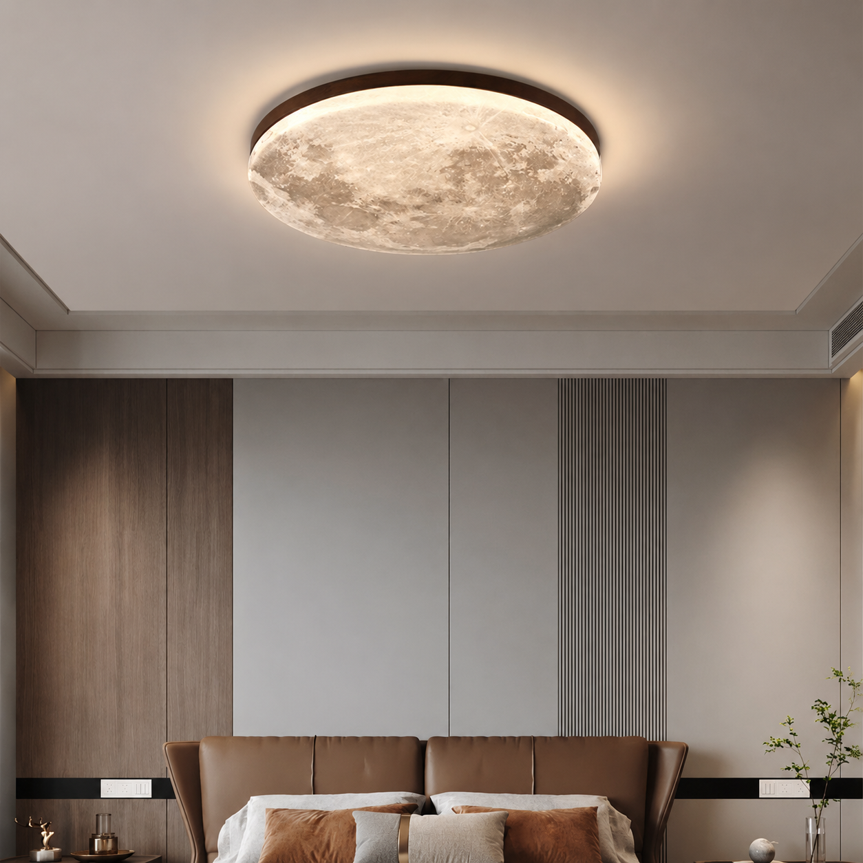 Ceiling Light | Moon Inspired Integrated LED, Acrylic And Metal, Light Wood, gallery view 3.