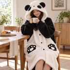 Panda wearable blanket hoodie on a relaxed morning at home
