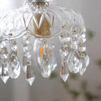 Pendant Light with decorative floral crystal shade, copper, clear and gold, gallery view 2