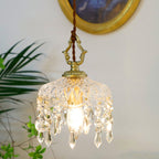 Pendant Light with decorative floral crystal shade, copper, clear and gold, gallery view 3