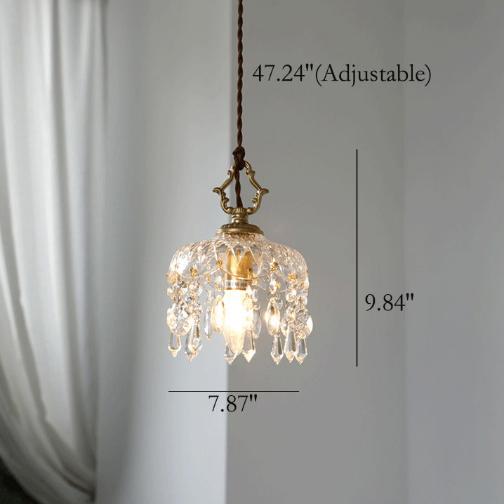 Pendant Light with decorative floral crystal shade, copper, clear and gold, gallery view 4