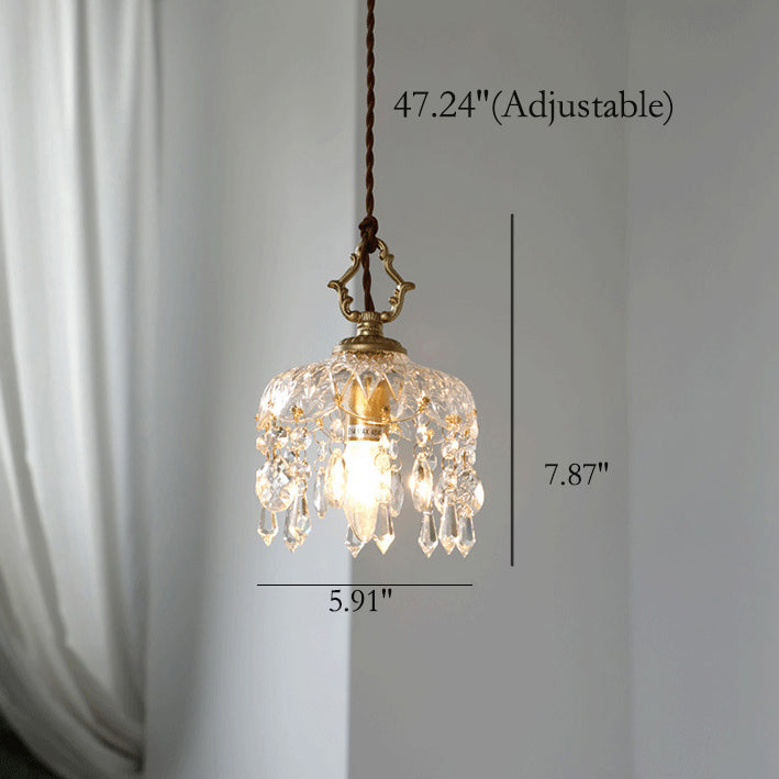 Pendant Light with decorative floral crystal shade, copper, clear and gold, gallery view 5