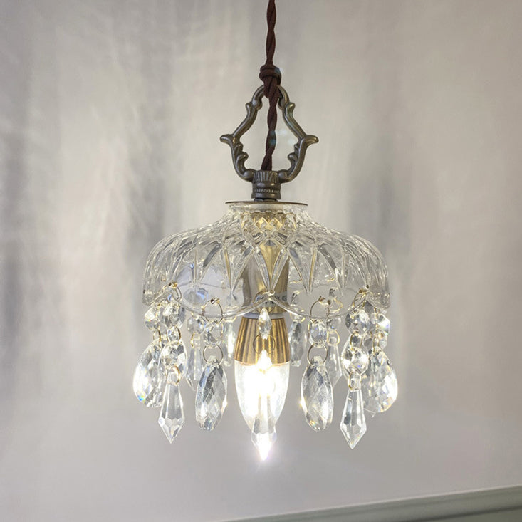Pendant Light with decorative floral crystal shade, copper, clear and gold, gallery view 7