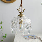 Pendant Light with decorative floral crystal shade, copper, clear and gold, gallery view 9