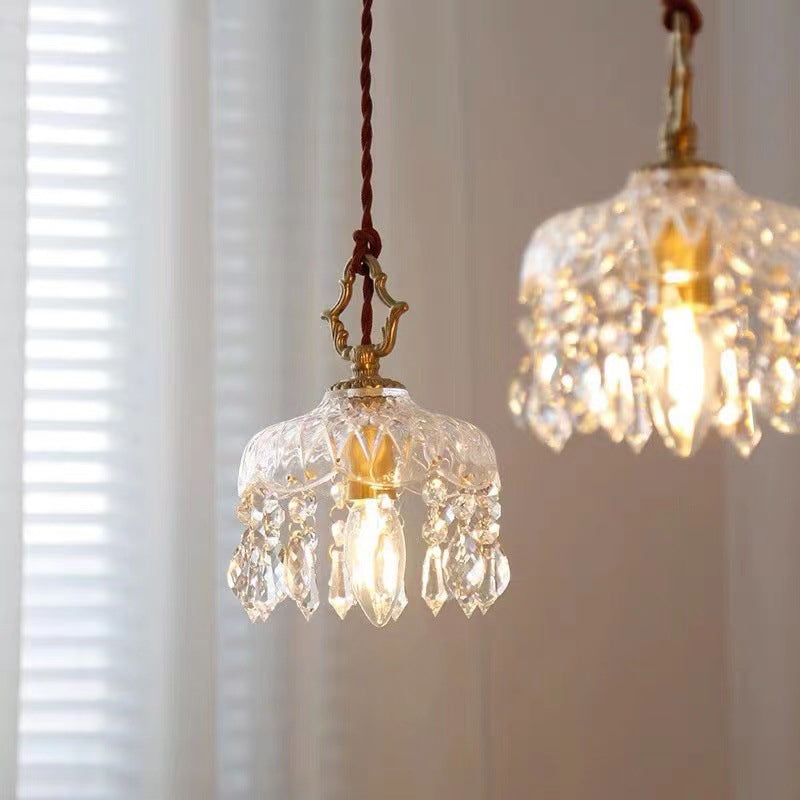 Pendant Light with decorative floral crystal shade, copper, clear and gold, gallery view 10