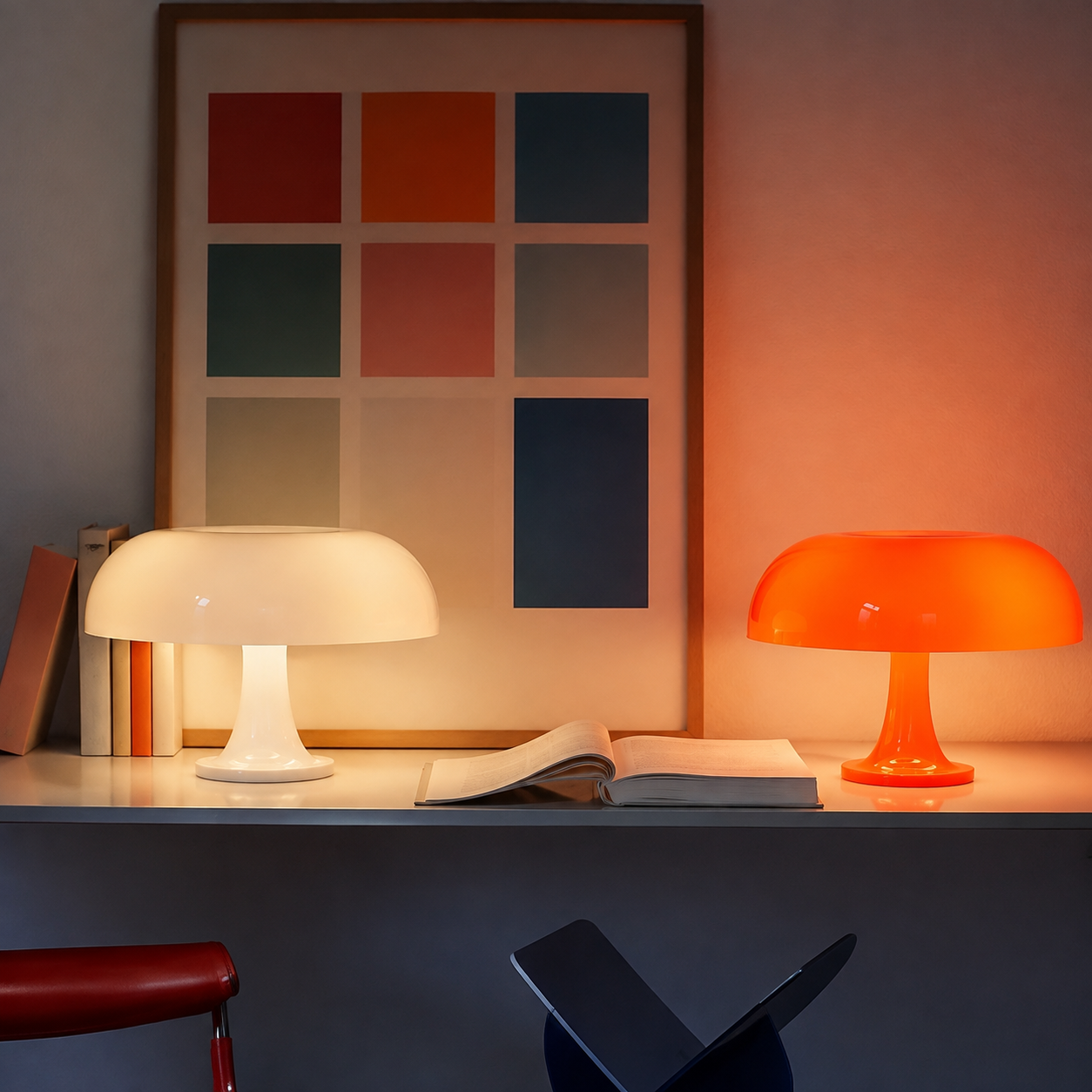 Table Lamp | Scandinavian Mushroom Design, Plastic Dome Shade, White, gallery view 2.