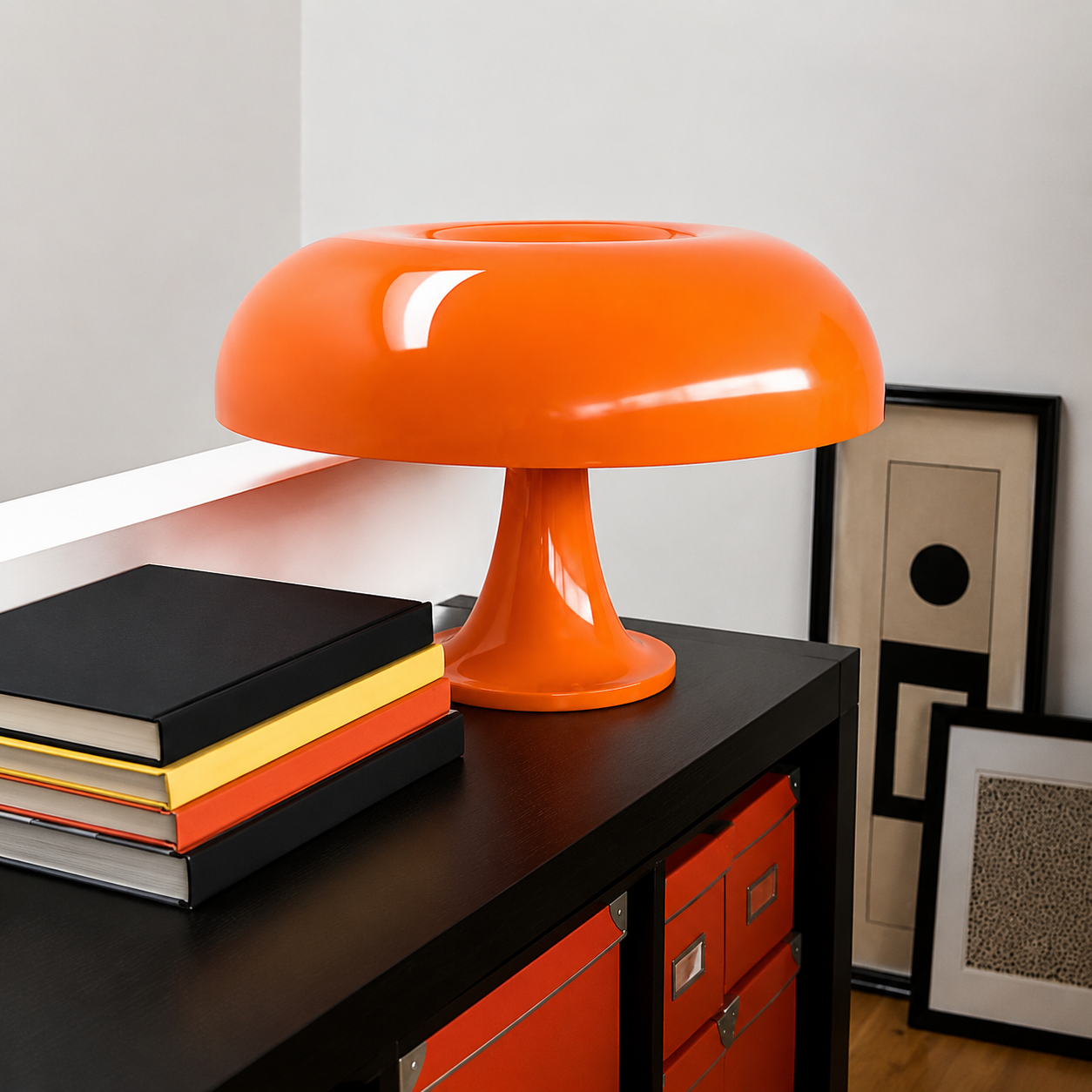 Table Lamp | Scandinavian Mushroom Design, Plastic Dome Shade, White, gallery view 4.