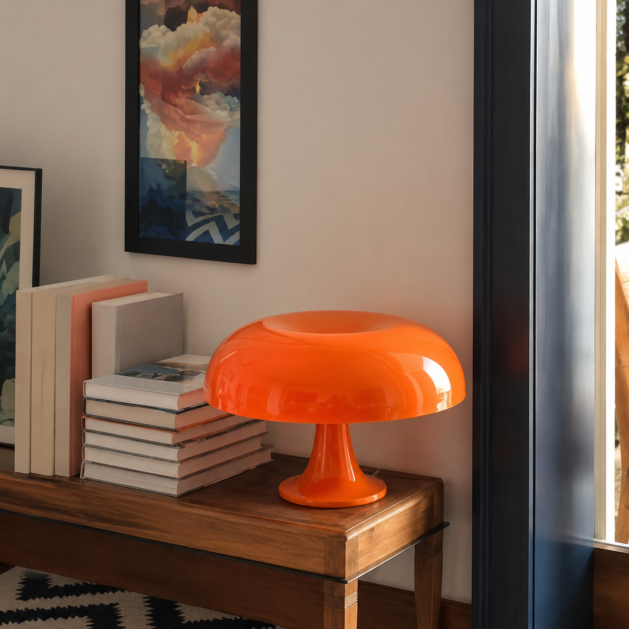 Table Lamp | Scandinavian Mushroom Design, Plastic Dome Shade, White, gallery view 5.