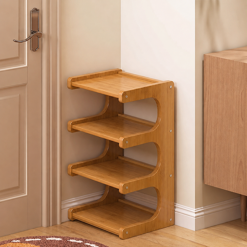 Étagère à chaussures | Bambou et MDF de style scandinave, noyer clair, 2–6 niveaux
