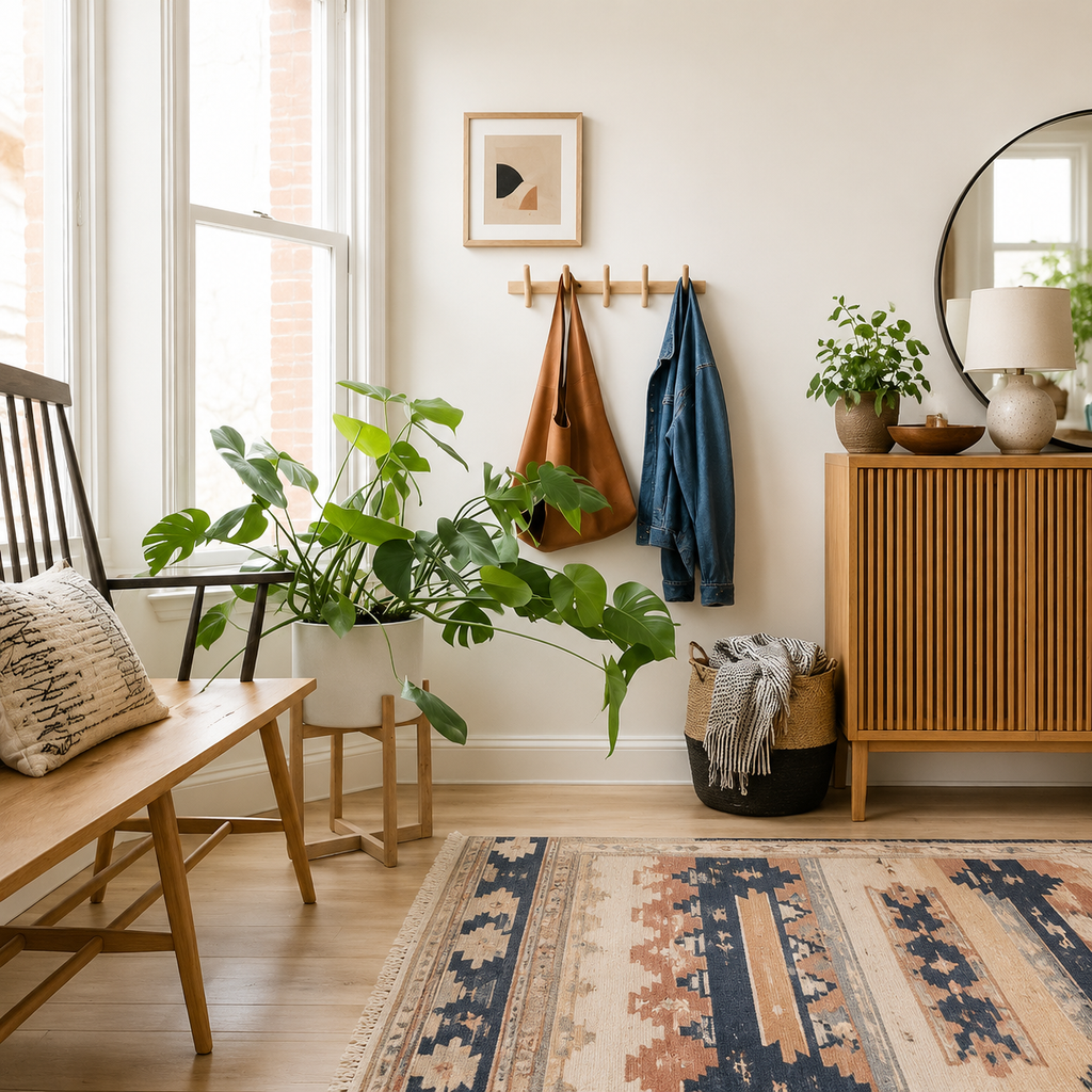 Solid oak five-peg wall rack product view 2