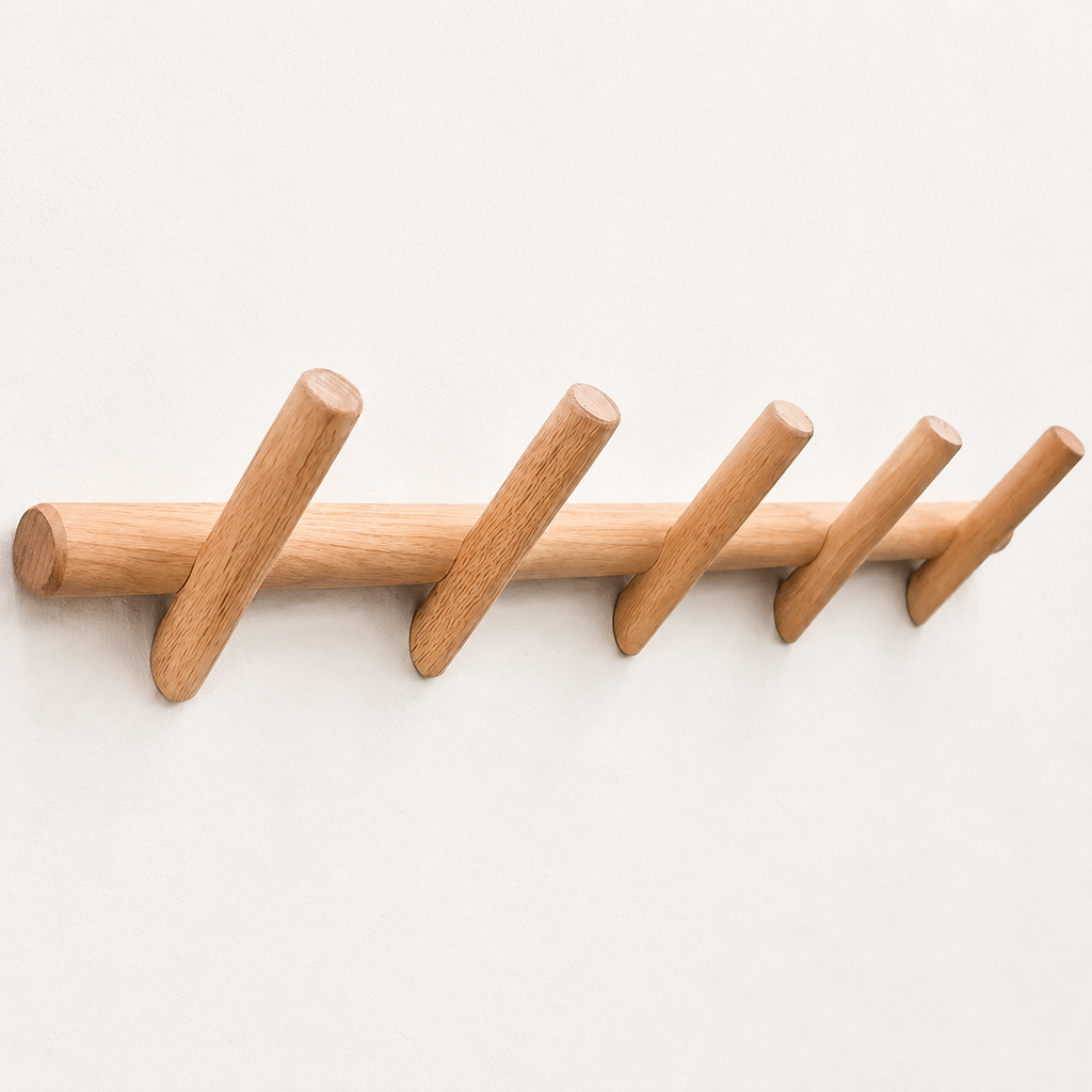 Solid oak five-peg wall rack product view 4