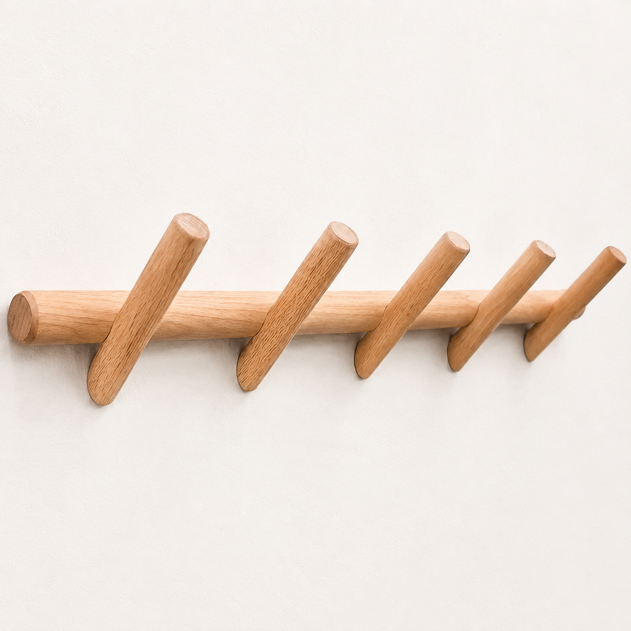 Solid oak five-peg wall rack product view 4