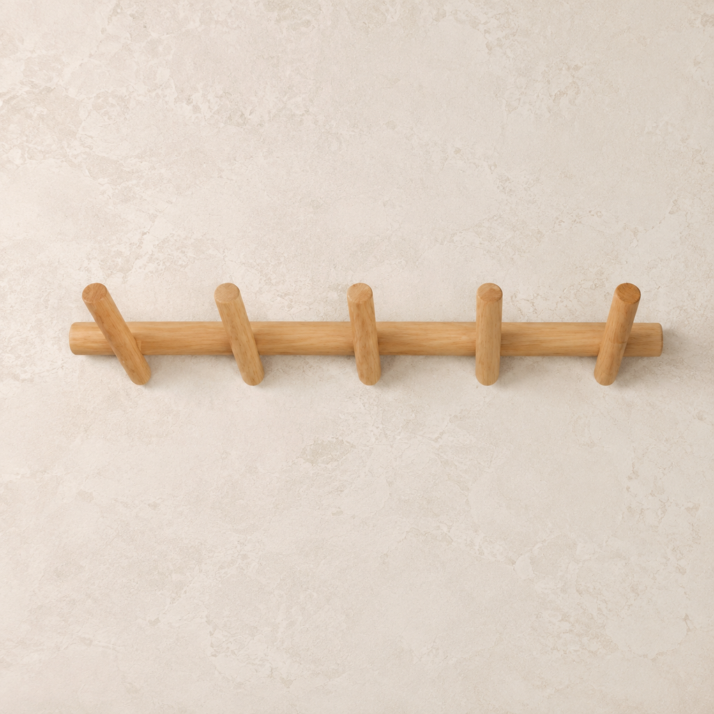 Solid oak five-peg wall rack product view 5