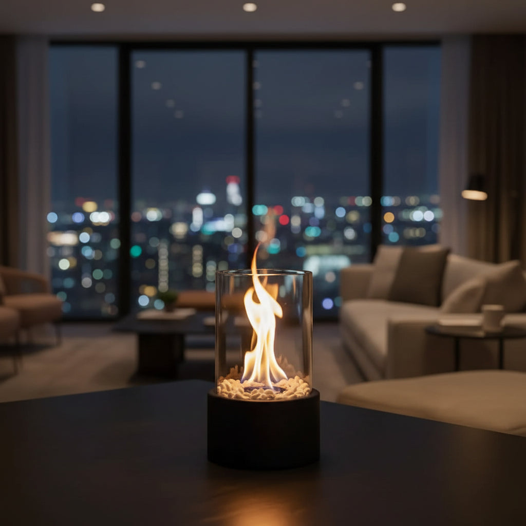 Tabletop Fireplace | Bioethanol Glass Enclosure, Metal, Black Or White