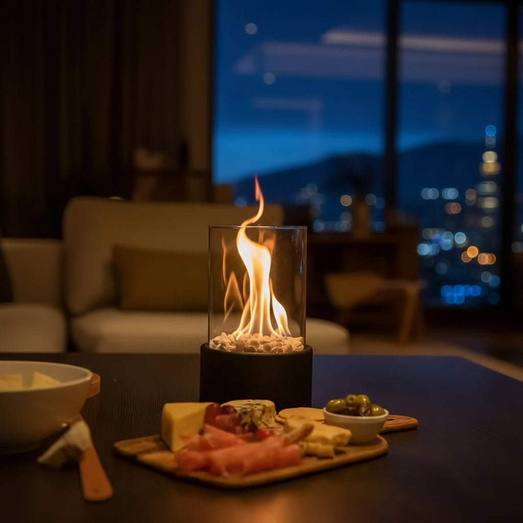 Tabletop Fireplace | Bioethanol Glass Enclosure, Metal, Black Or White