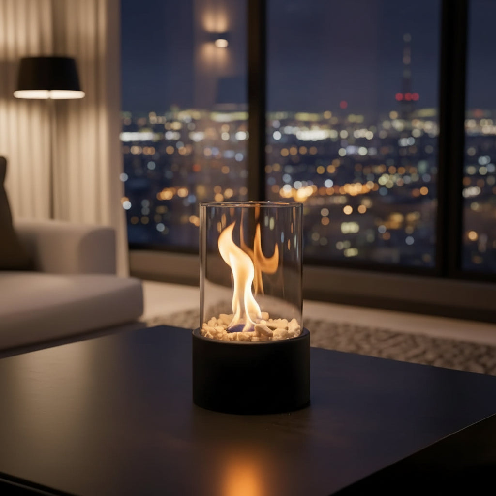 Tabletop Fireplace | Bioethanol Glass Enclosure, Metal, Black Or White