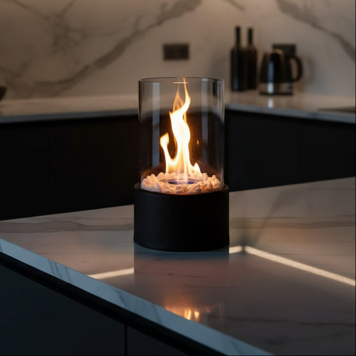 Tabletop Fireplace | Bioethanol Glass Enclosure, Metal, Black Or White