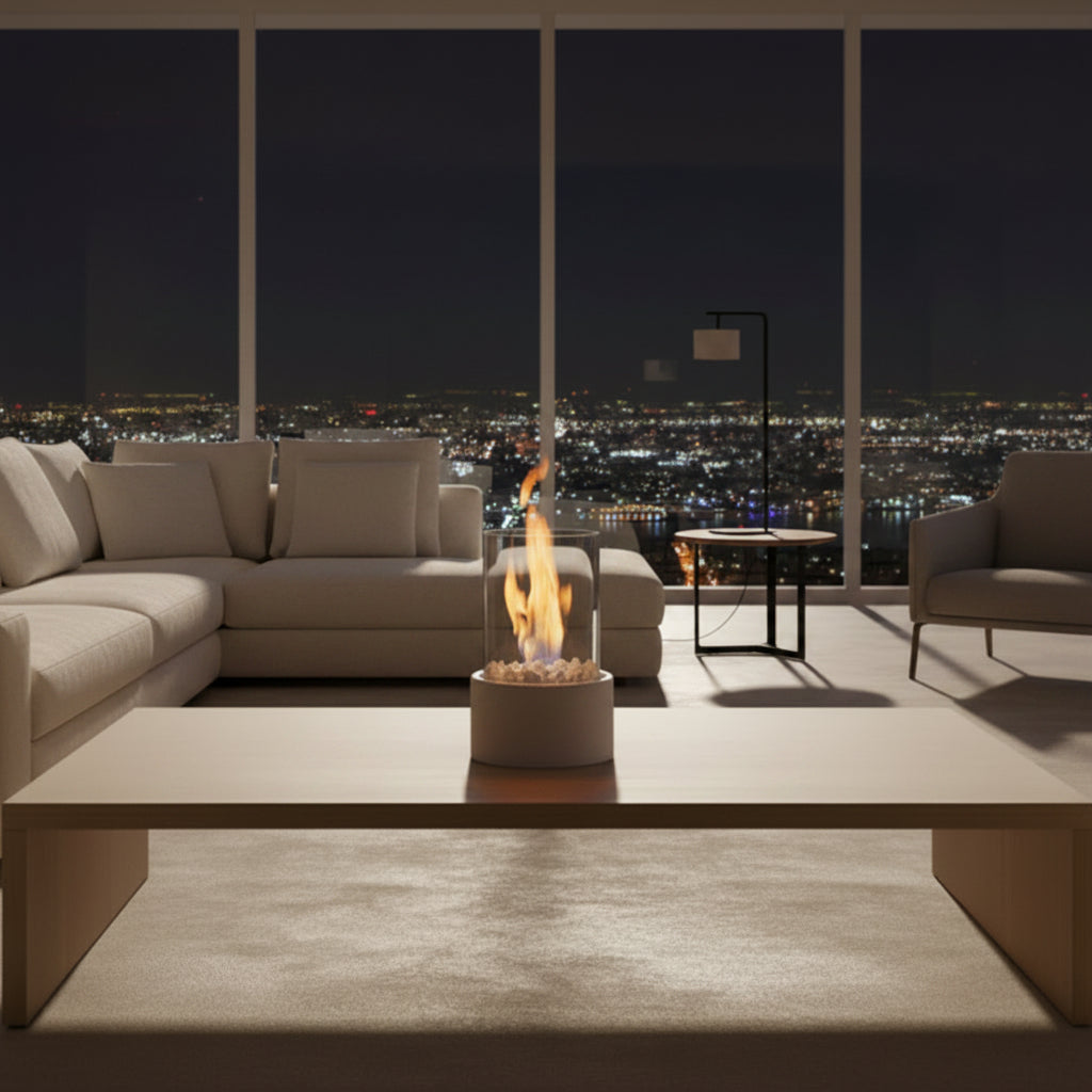 Tabletop Fireplace | Bioethanol Glass Enclosure, Metal, Black Or White