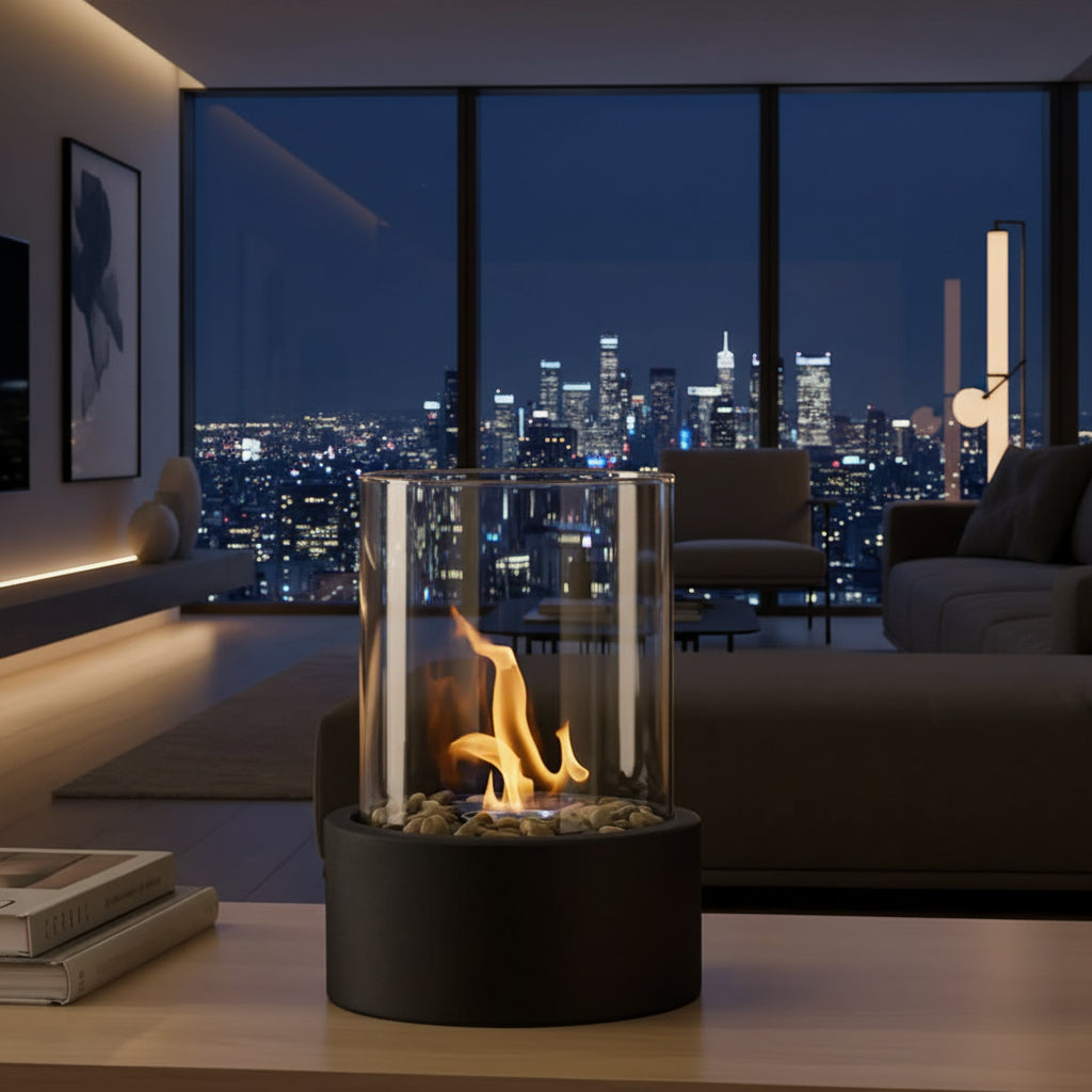 Tabletop Fireplace | Bioethanol Glass Enclosure, Metal, Black Or White