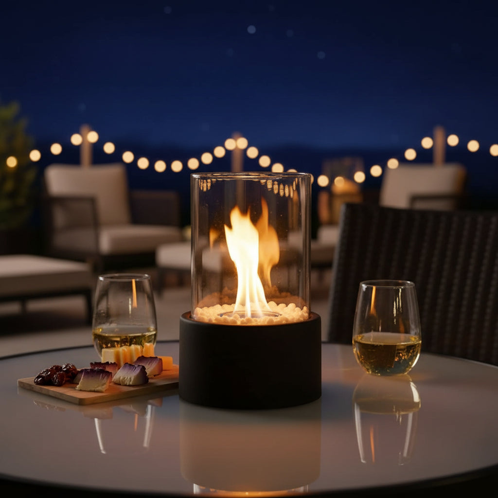 Tabletop Fireplace | Bioethanol Glass Enclosure, Metal, Black Or White