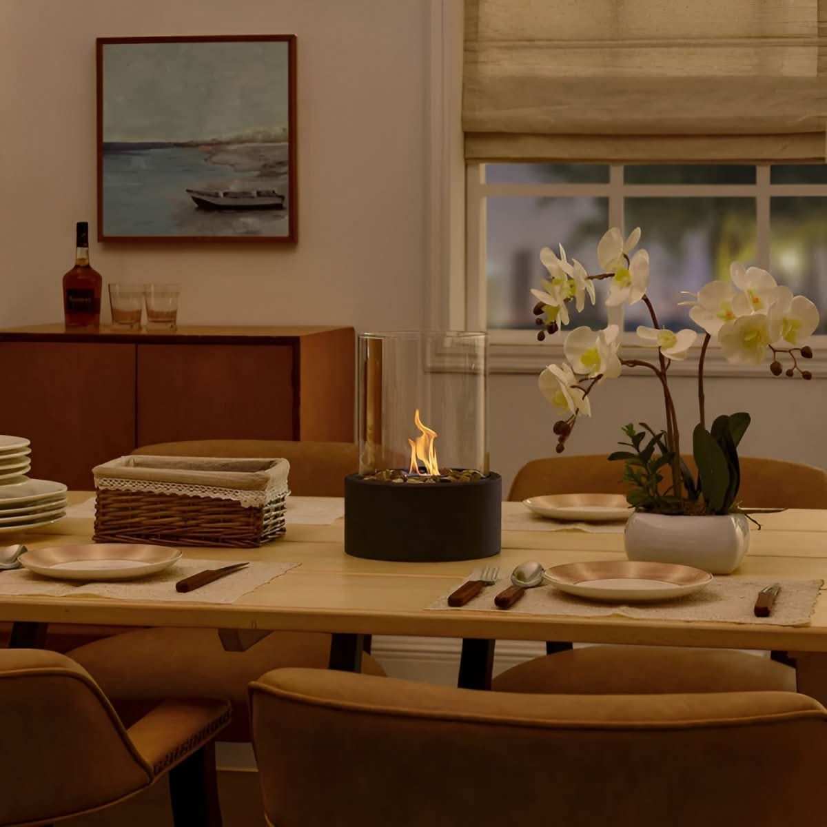 Tabletop Fireplace | Bioethanol Glass Enclosure, Metal, Black Or White