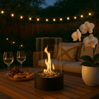 Tabletop Fireplace | Bioethanol Real Flame Design, Metal And Glass, Black
