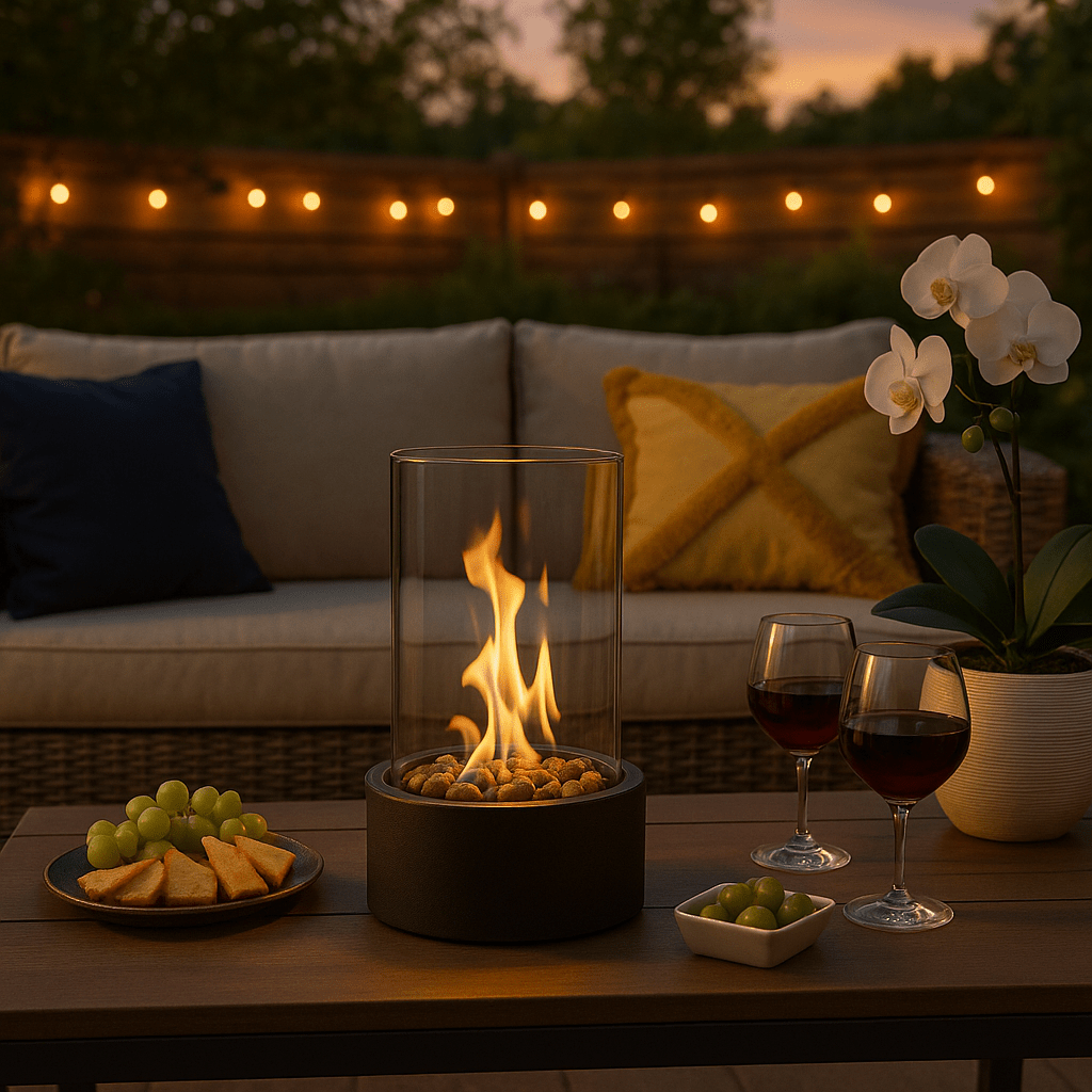 Tabletop Fireplace | Bioethanol Real Flame Design, Metal And Glass, Black