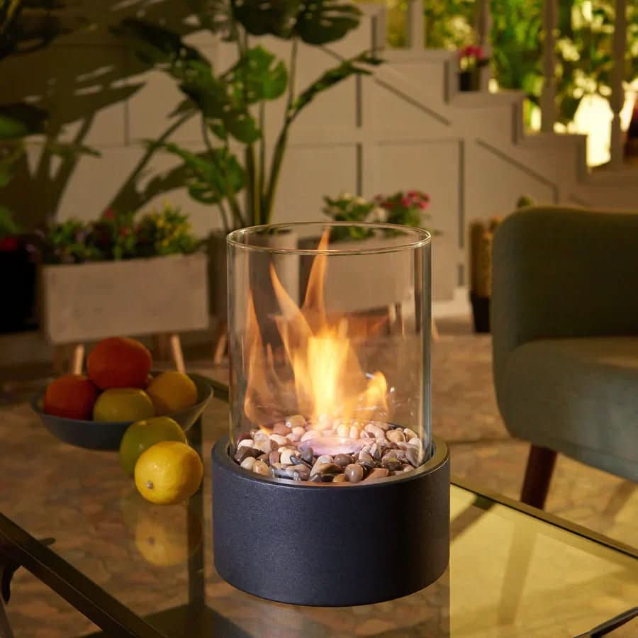 Tabletop Fireplace | Bioethanol Real Flame Design, Metal And Glass, Black