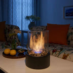 Tabletop Fireplace | Bioethanol Real Flame Design, Metal And Glass, Black