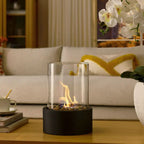 Tabletop Fireplace | Bioethanol Real Flame Design, Metal And Glass, Black