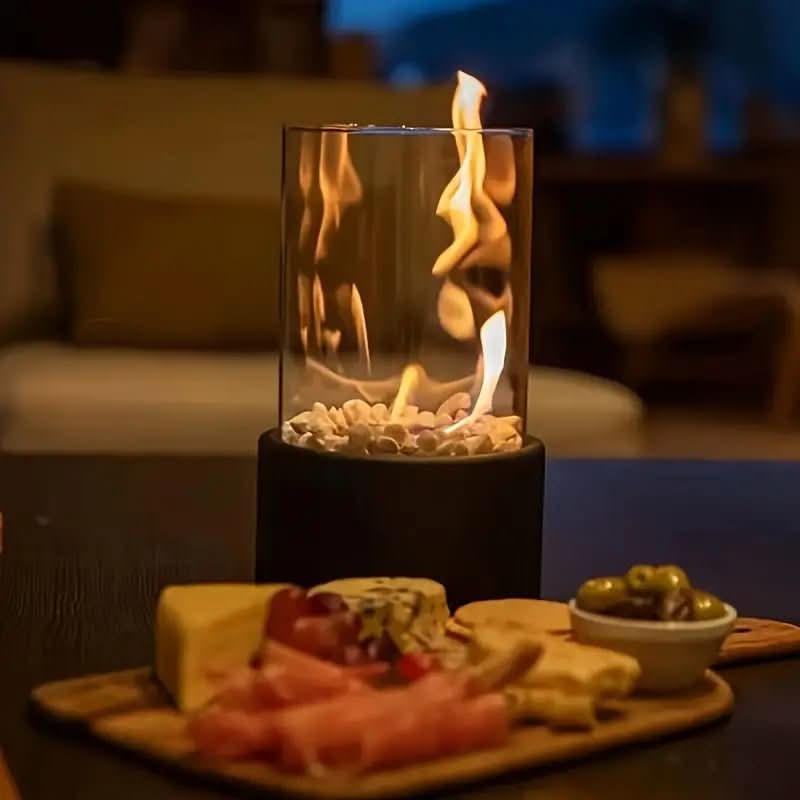 Tabletop Fireplace | Bioethanol Real Flame Design, Metal And Glass, Black