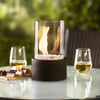 Tabletop Fireplace | Bioethanol Real Flame Design, Metal And Glass, Black