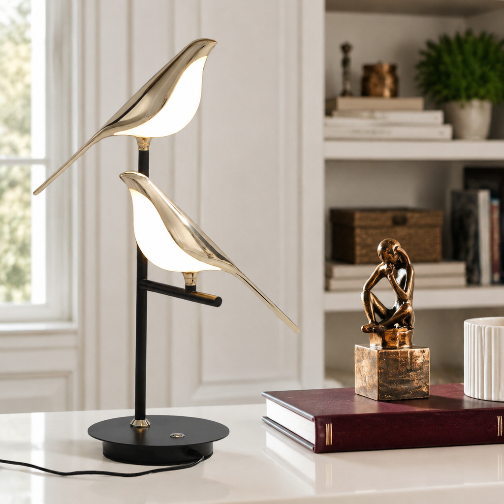 Sculptural two bird LED table lamp product view 5