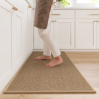 Khaki faux sisal kitchen runner rug on a light oak floor