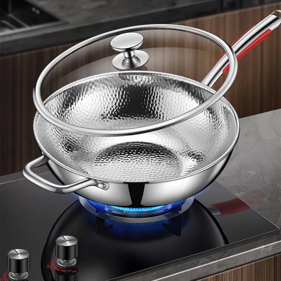 Wok | Round Bottom Three Layer Construction, Stainless Steel, Silver