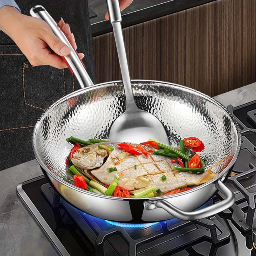 Wok | Round Bottom Three Layer Construction, Stainless Steel, Silver